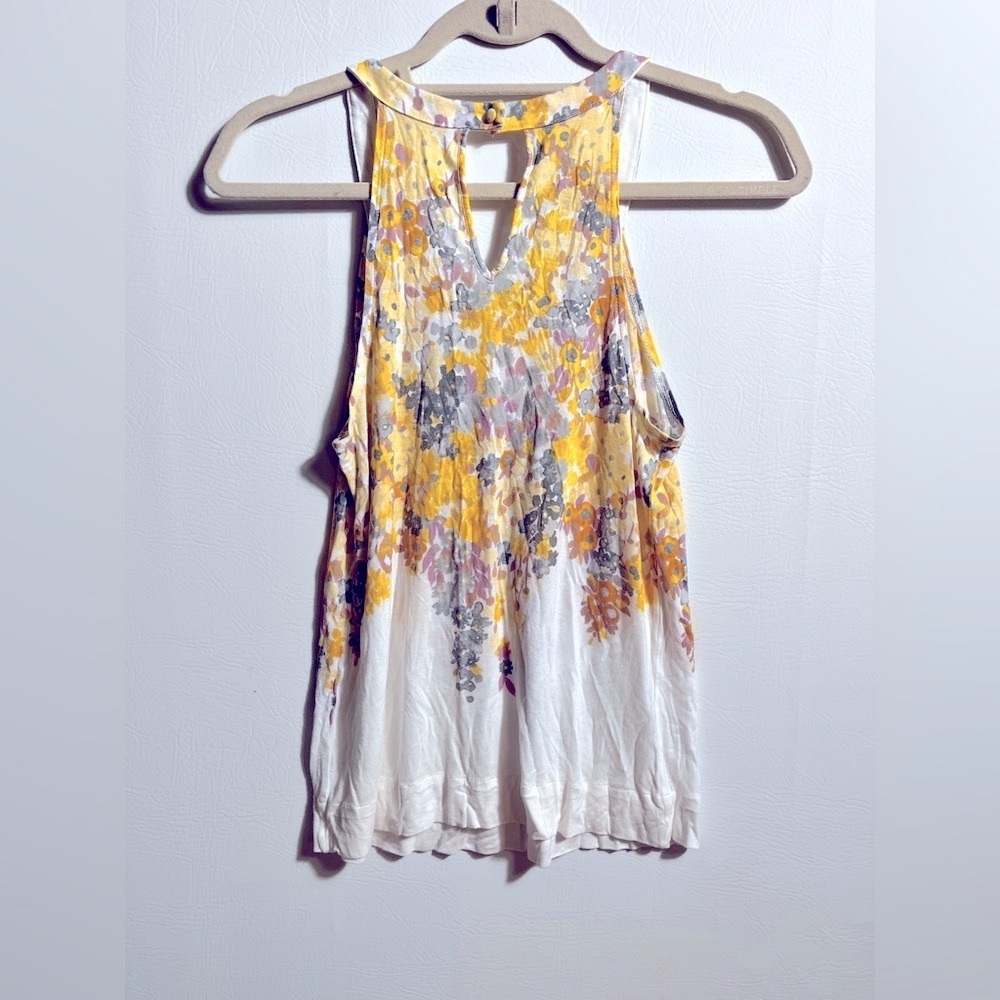 American Eagle Yellow and Gray Floral V Nevk Tank Top - Picture 2 of 10